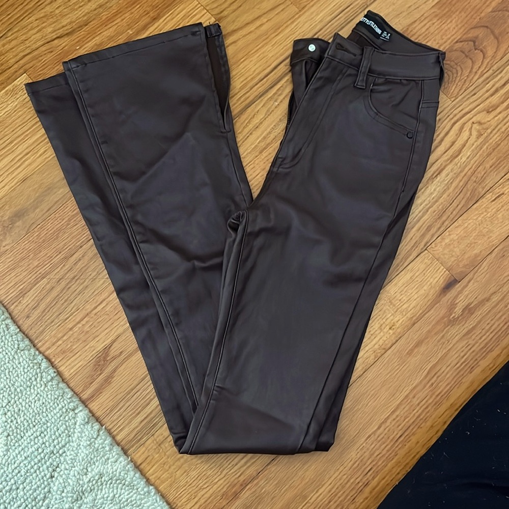 Pretty little thing chocolate brown stretch polyurethane slight flare size 2